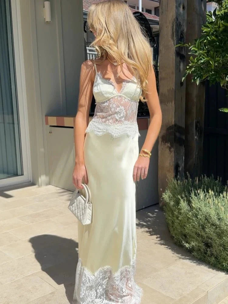 Lory Off-the-Shoulder Satin Lace Dress