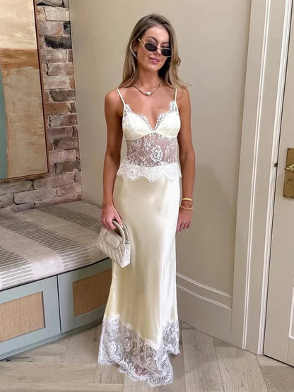 Lory Off-the-Shoulder Satin Lace Dress