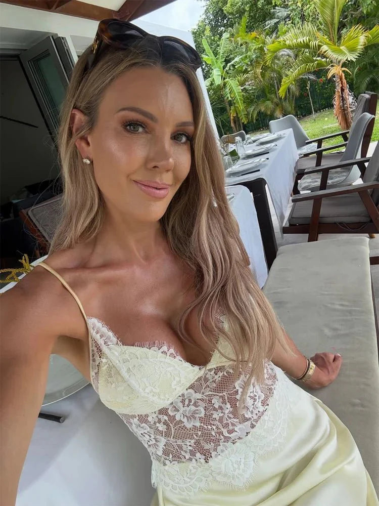 Lory Off-the-Shoulder Satin Lace Dress