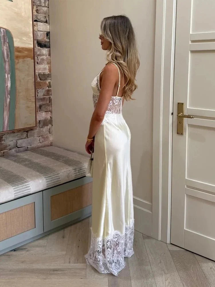Lory Off-the-Shoulder Satin Lace Dress