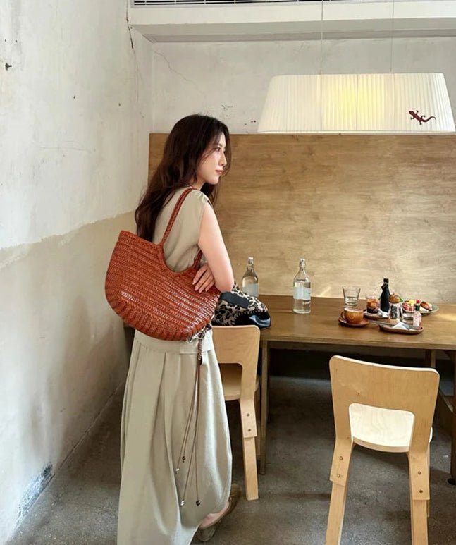 Bianca Handgeflochtene Ledertasche