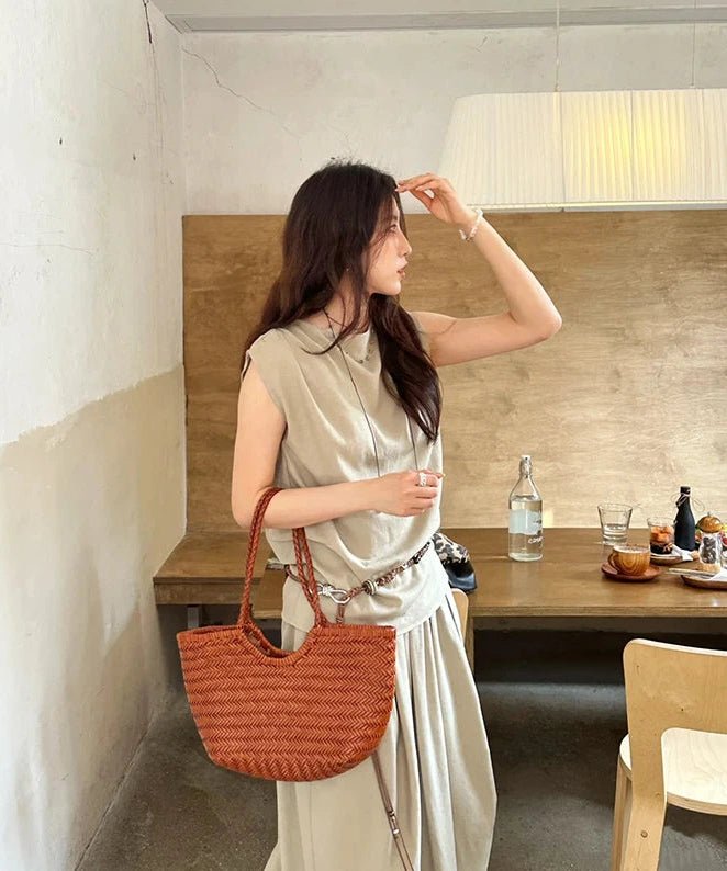 Bianca Handgeflochtene Ledertasche
