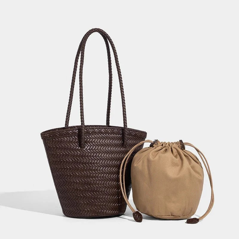 Meryl Braided Bucket Handbag with Pouch