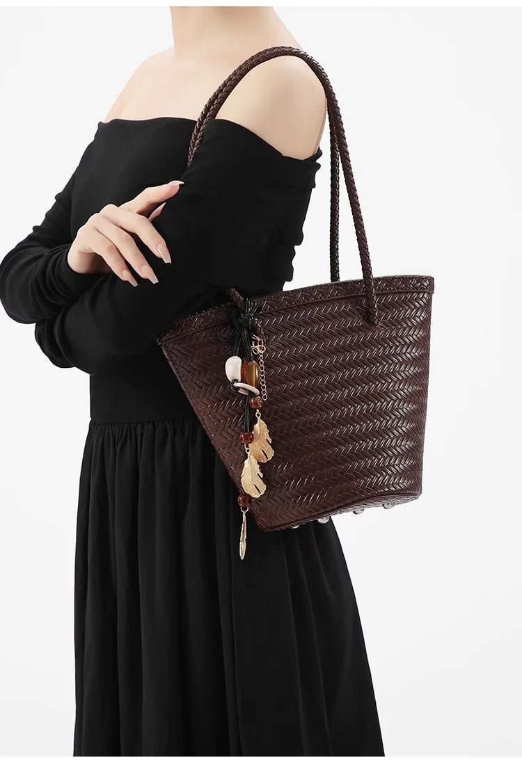 Meryl Braided Bucket Handbag with Pouch