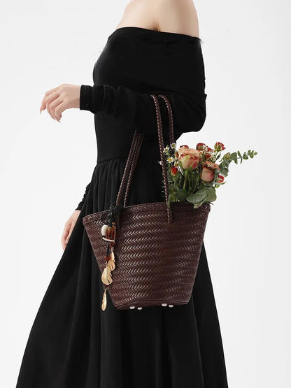 Meryl Braided Bucket Handbag with Pouch