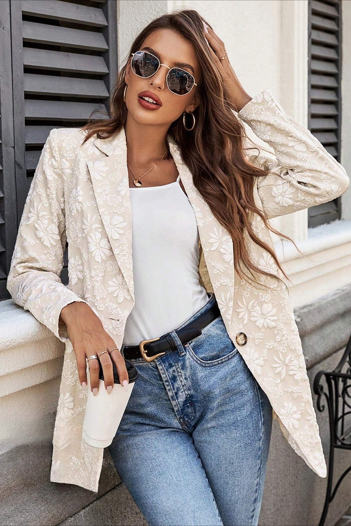 Celeste-Jacquard-Blazer mit Ein-Knopf