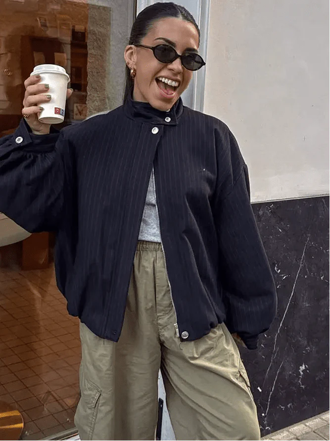 Saskia Gestreifte Jacke mit Stehkragen