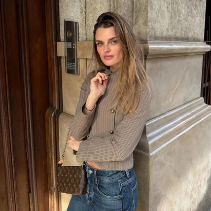 Mara Gestreifter Blazer mit Reißverschluss