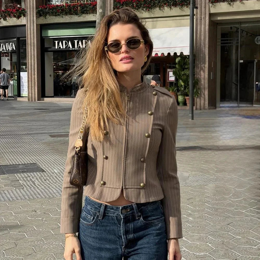 Mara Gestreifter Blazer mit Reißverschluss