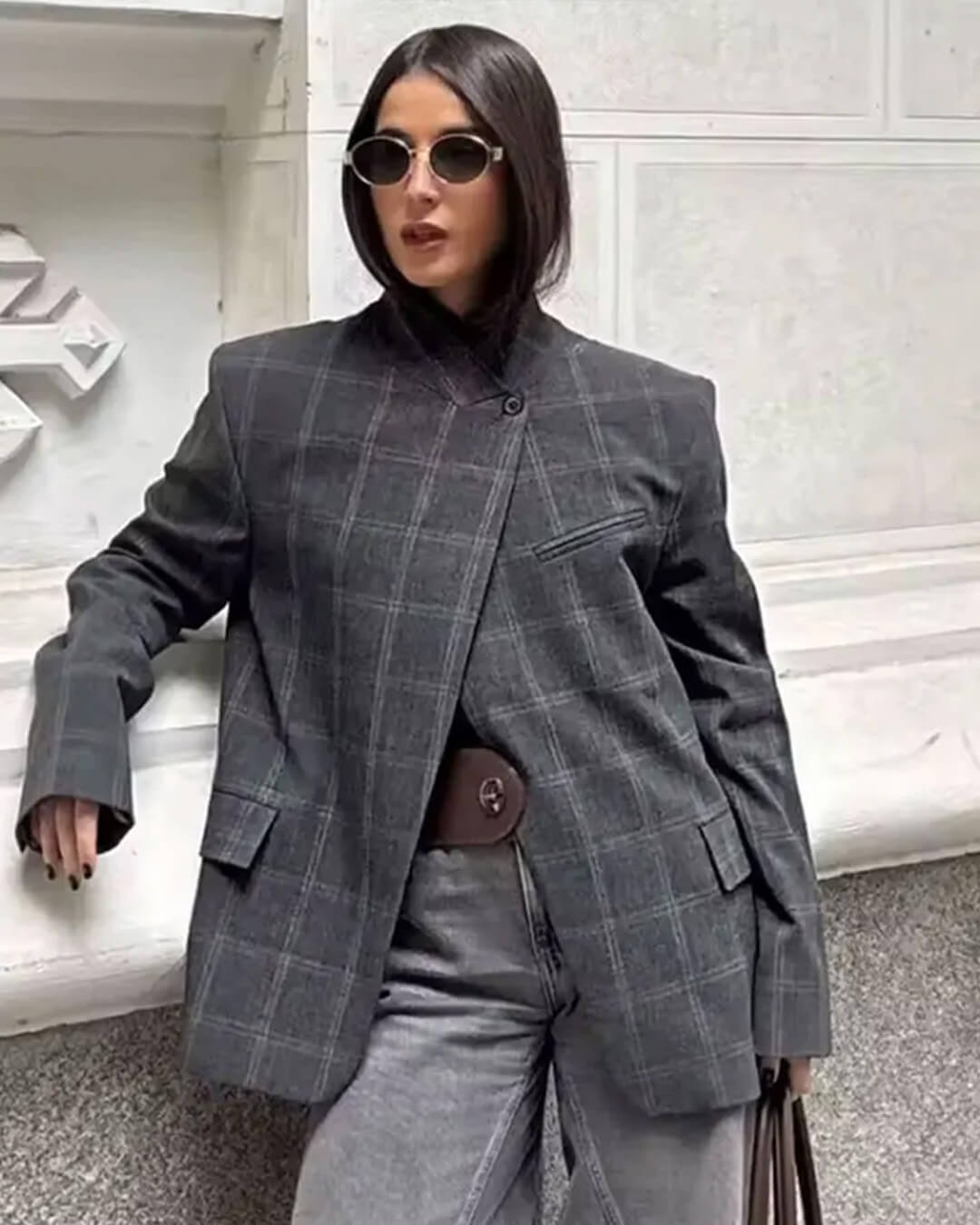 Sofia Karierter Stehkragen-Blazer