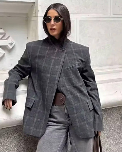 Sofia Karierter Stehkragen-Blazer