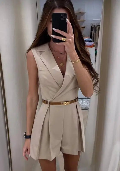 Bianca Structured Sleeveless Jumpsuit with Belt