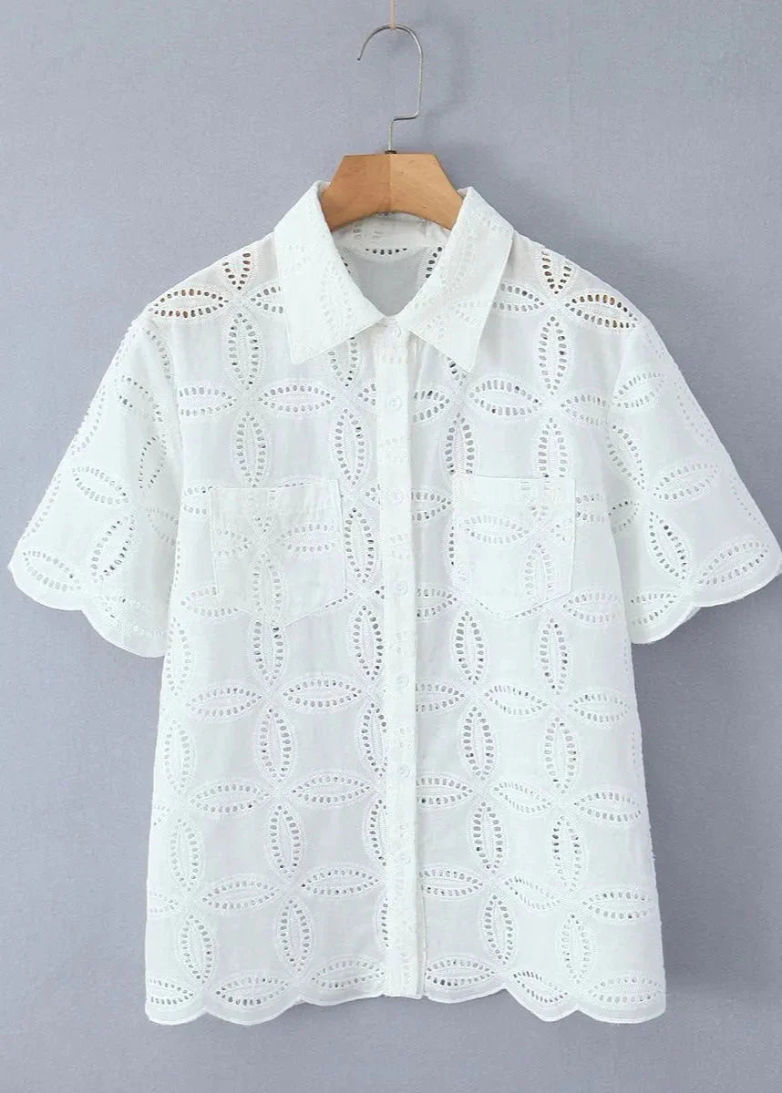 Beatrice Embroidered Cotton Shirt and Skirt Set