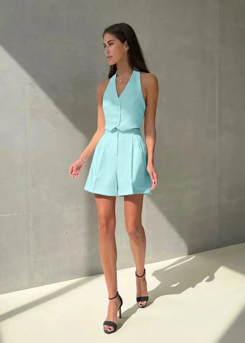 Bianca Tailliertes Neckholder-Top & Shorts Set