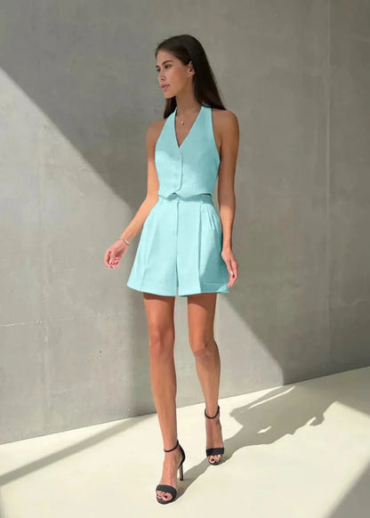 Bianca Tailliertes Neckholder-Top & Shorts Set