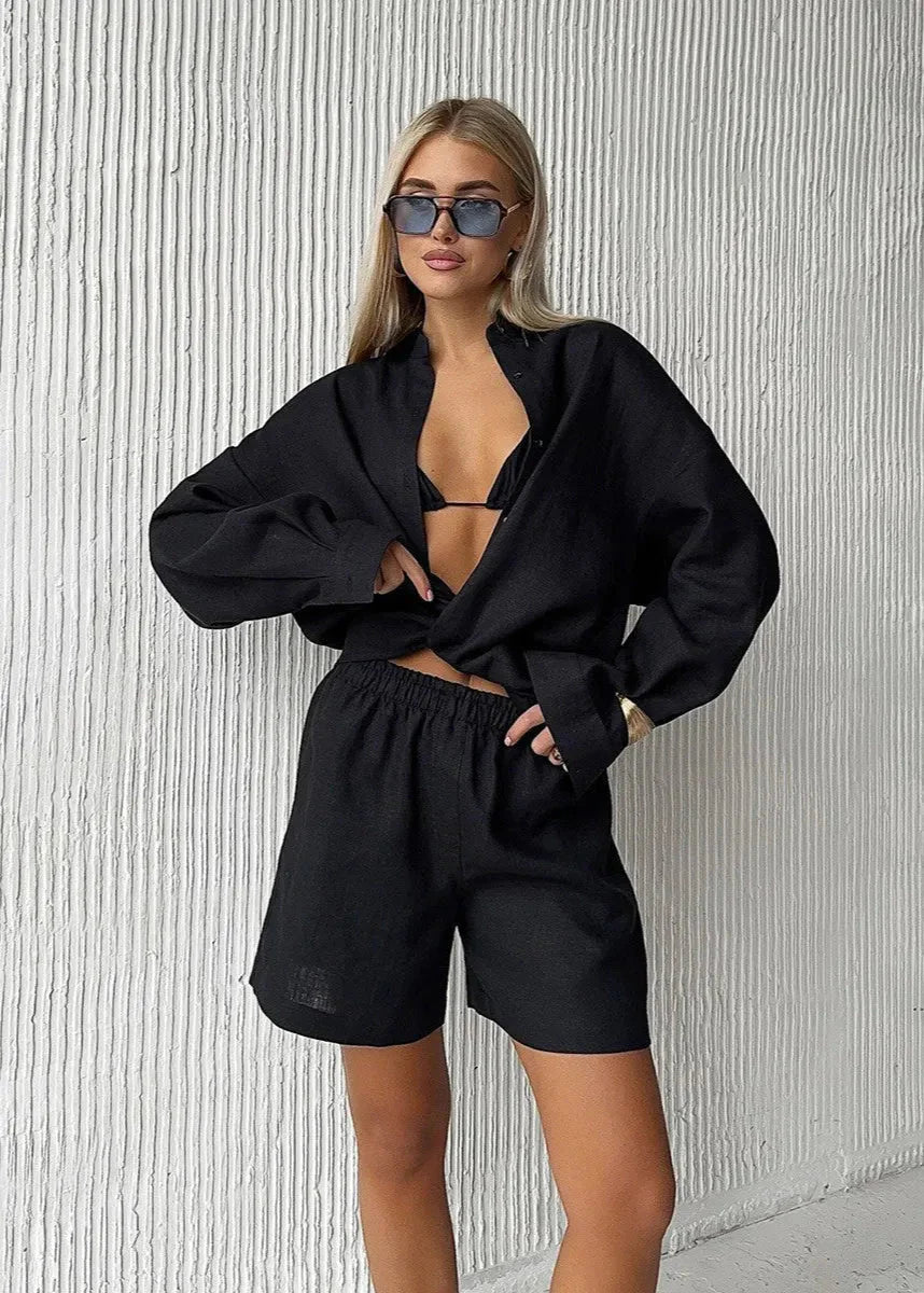 Camille White Linen Shirt and Shorts Set