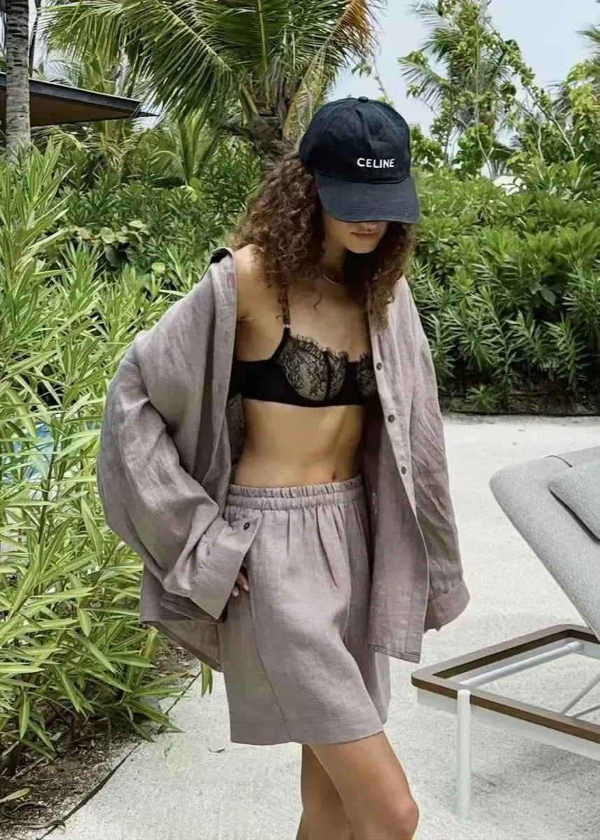 Camille White Linen Shirt and Shorts Set