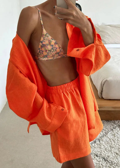 Camille White Linen Shirt and Shorts Set