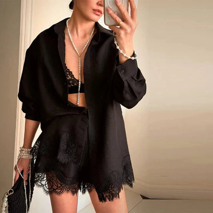 Celeste Lace Patchwork Beach Shirt Set