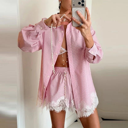 Celeste Lace Patchwork Beach Shirt Set