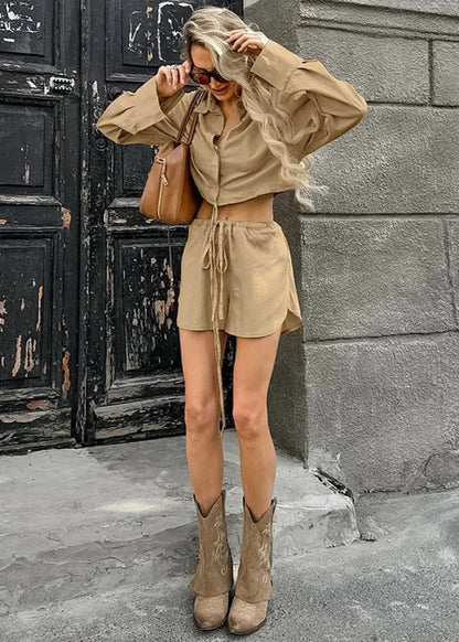 Gabrielle Cropped Shirt & Drawstring Shorts Set
