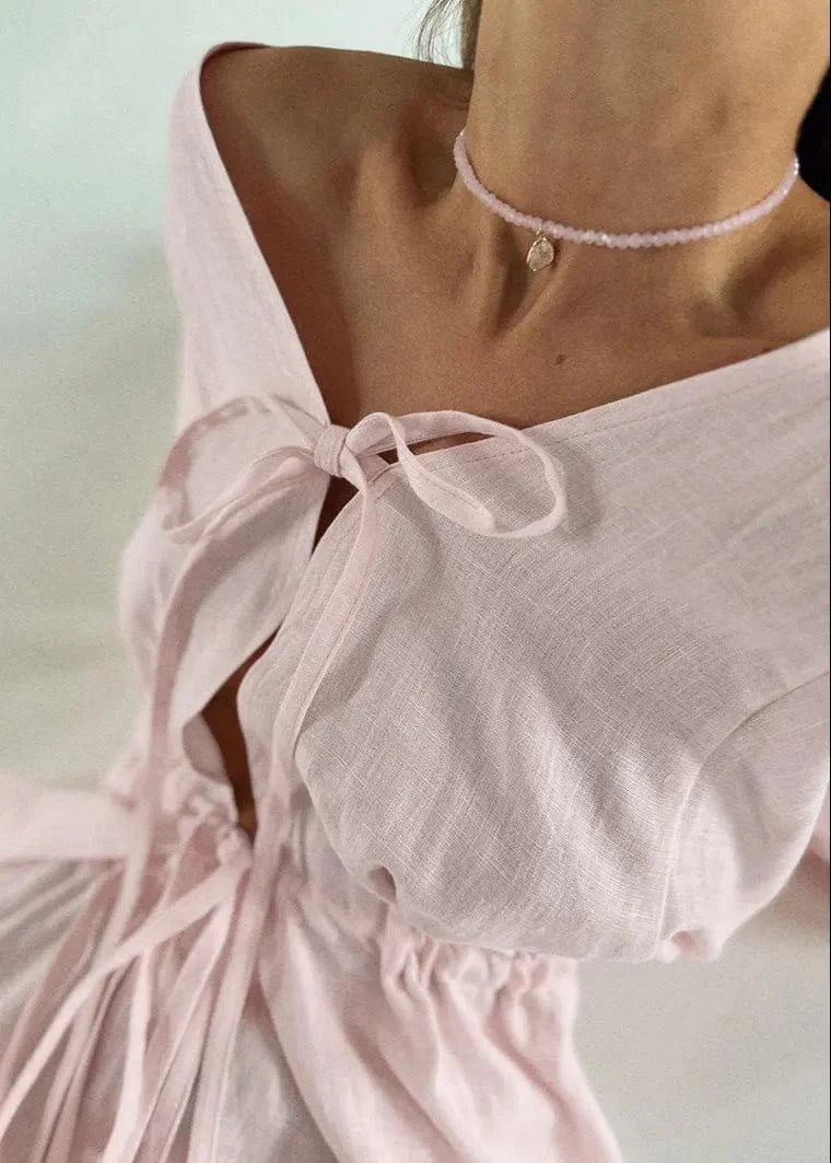 Isla Linen Two-Piece with Trumpet Sleeves
