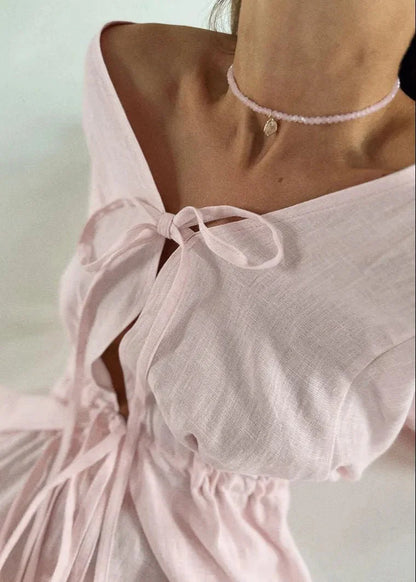 Isla Linen Two-Piece with Trumpet Sleeves