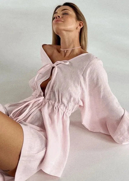 Isla Linen Two-Piece with Trumpet Sleeves
