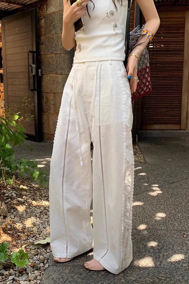 Beatrice Leinenhose mit Spitzen-Einsatz, gerade