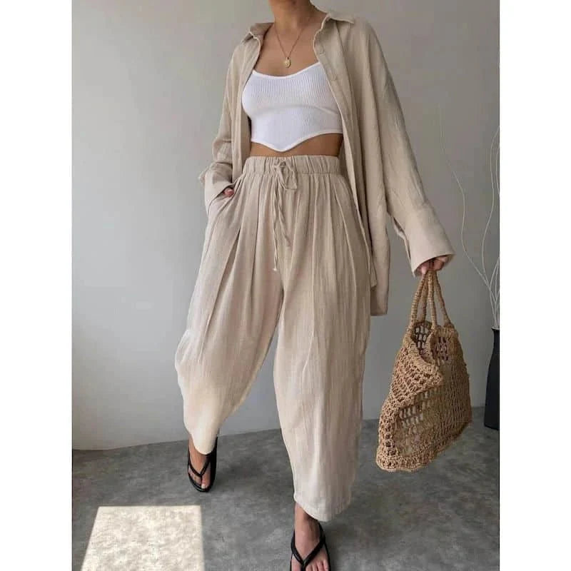 Frances Bluse mit Revers, Langarm & Hosen-Set