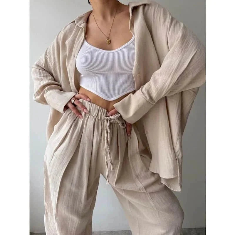 Frances Bluse mit Revers, Langarm & Hosen-Set