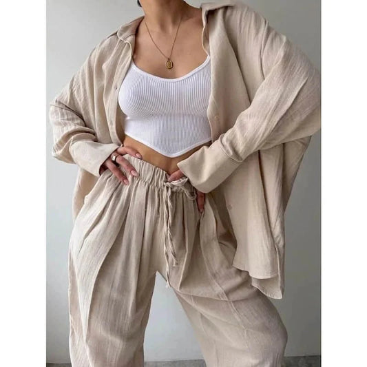 Frances Bluse mit Revers, Langarm & Hosen-Set