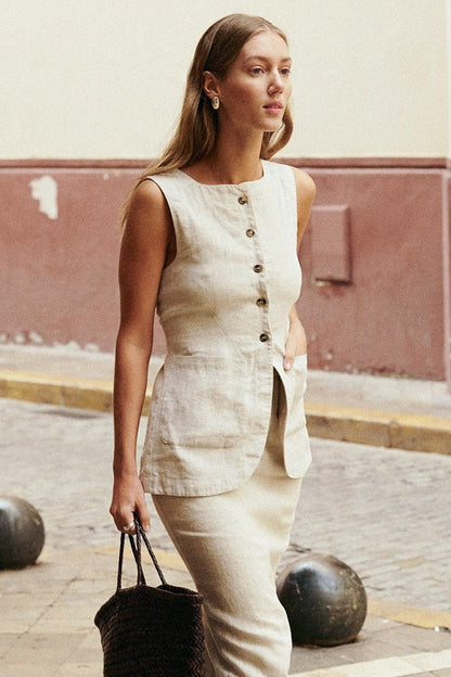 Lorelei Leinen-Weste High Waist Rock Set