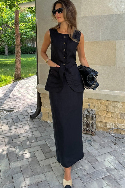 Lorelei Leinen-Weste High Waist Rock Set