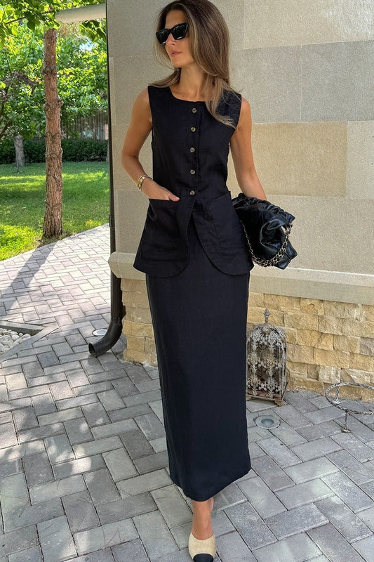 Lorelei Leinen-Weste High Waist Rock Set