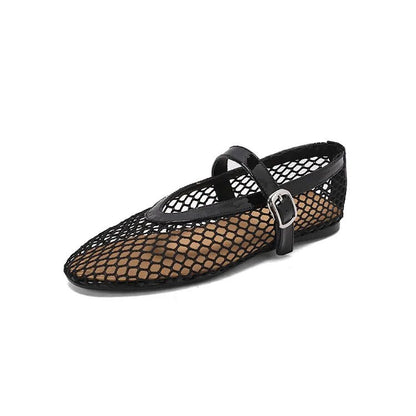 Ballerinas mit Schnalle aus Mesh