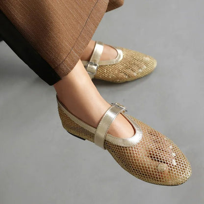 Ballerinas mit Schnalle aus Mesh