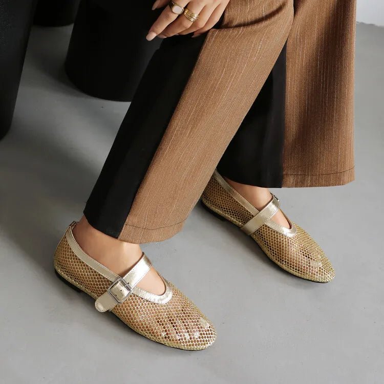 Ballerinas mit Schnalle aus Mesh