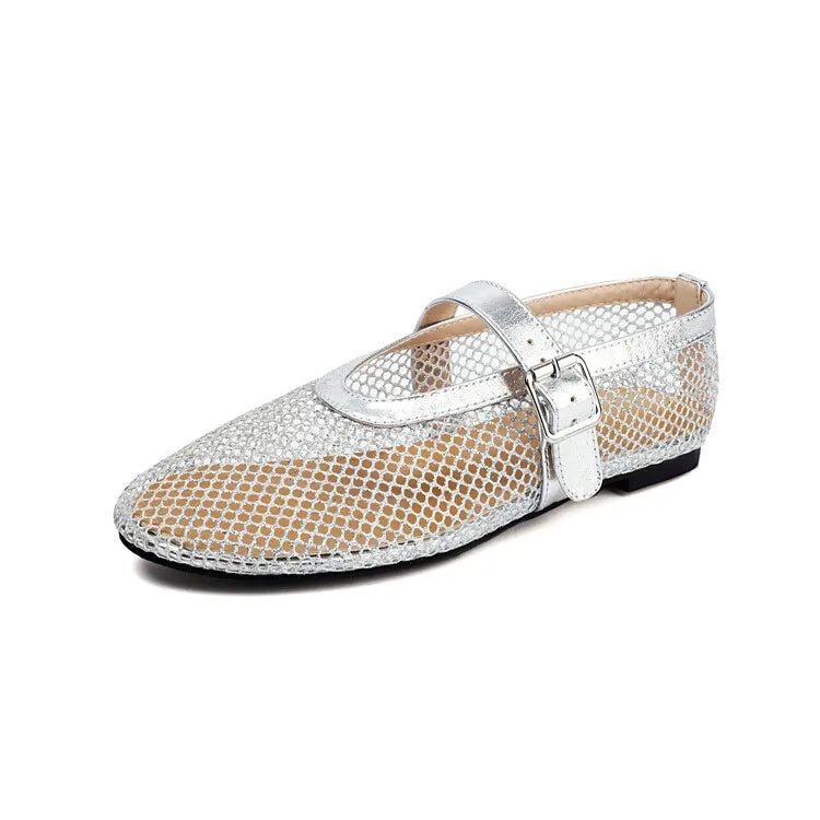 Ballerinas mit Schnalle aus Mesh