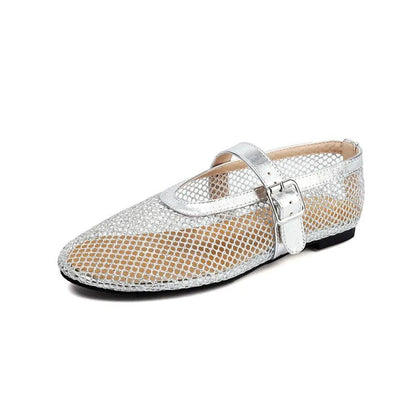 Ballerinas mit Schnalle aus Mesh