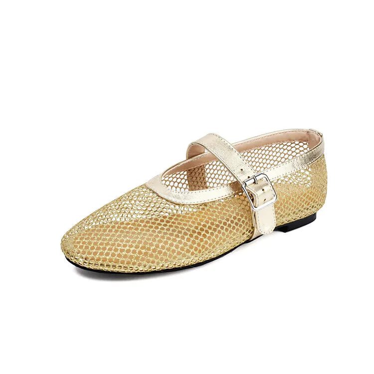 Ballerinas mit Schnalle aus Mesh