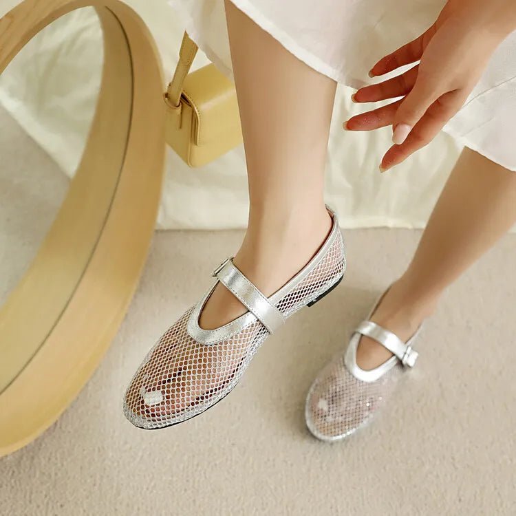 Ballerinas mit Schnalle aus Mesh