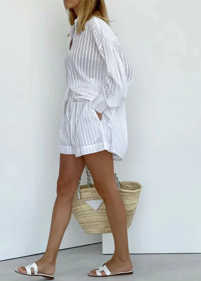 Bridget Striped Cotton Shirt and Shorts Set