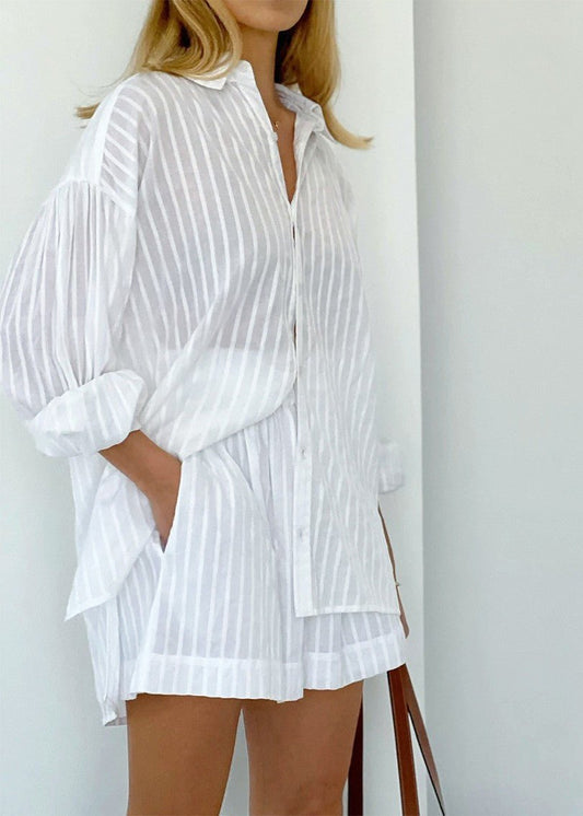Bridget Gestreiftes Baumwoll-Hemd und Shorts Set