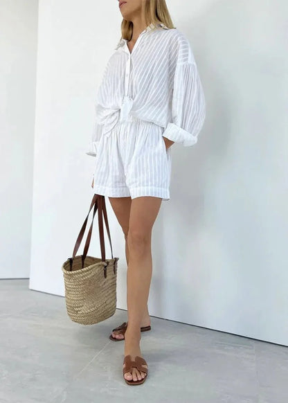 Bridget Striped Cotton Shirt and Shorts Set