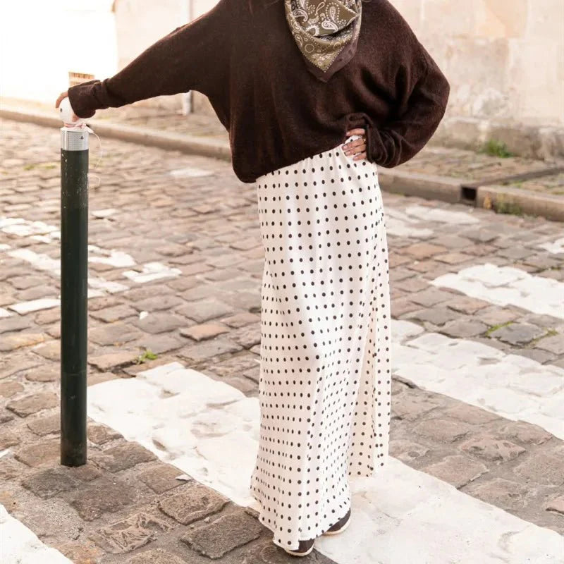 Beatrice maxi skirt in polka dot satin in