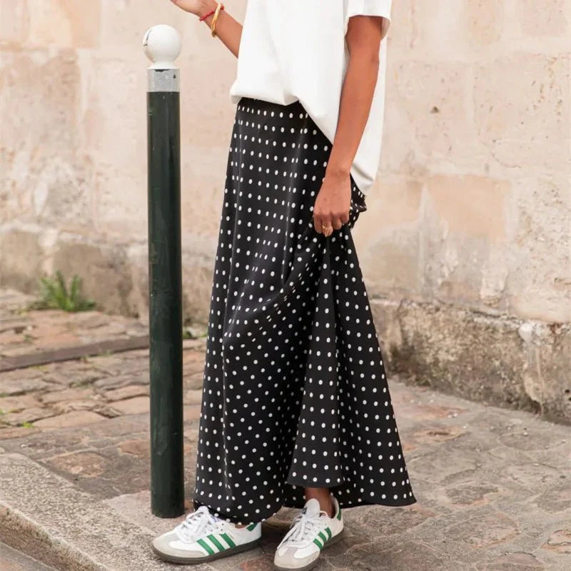 Beatrice maxi skirt in polka dot satin in