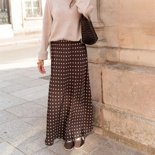 Maxirock Beatrice aus Satin mit Polka-Dots in