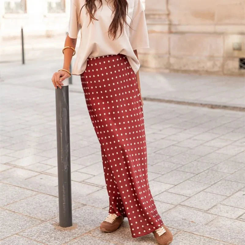 Beatrice maxi skirt in polka dot satin in