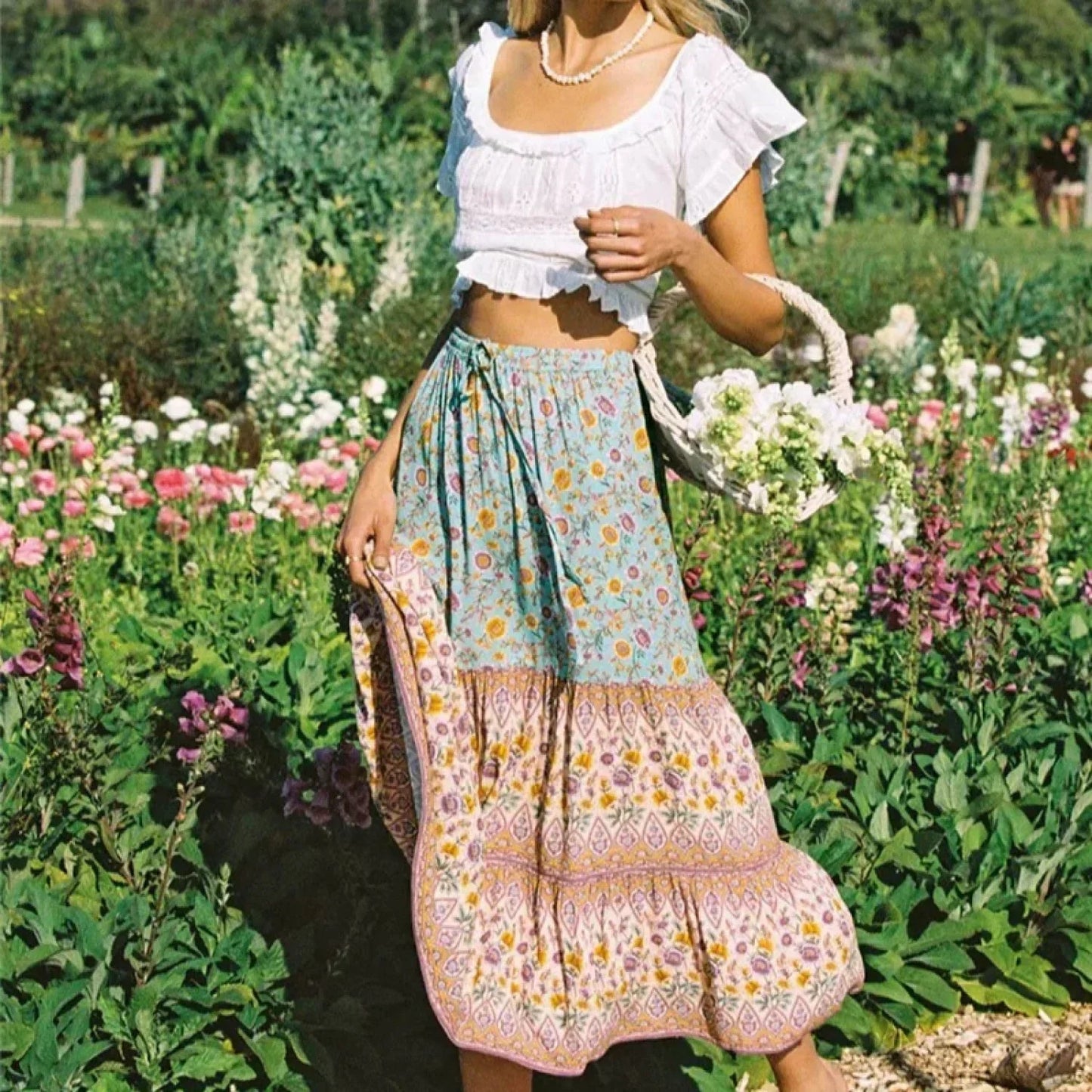 Bianca Floral Print Boho Beach Skirt